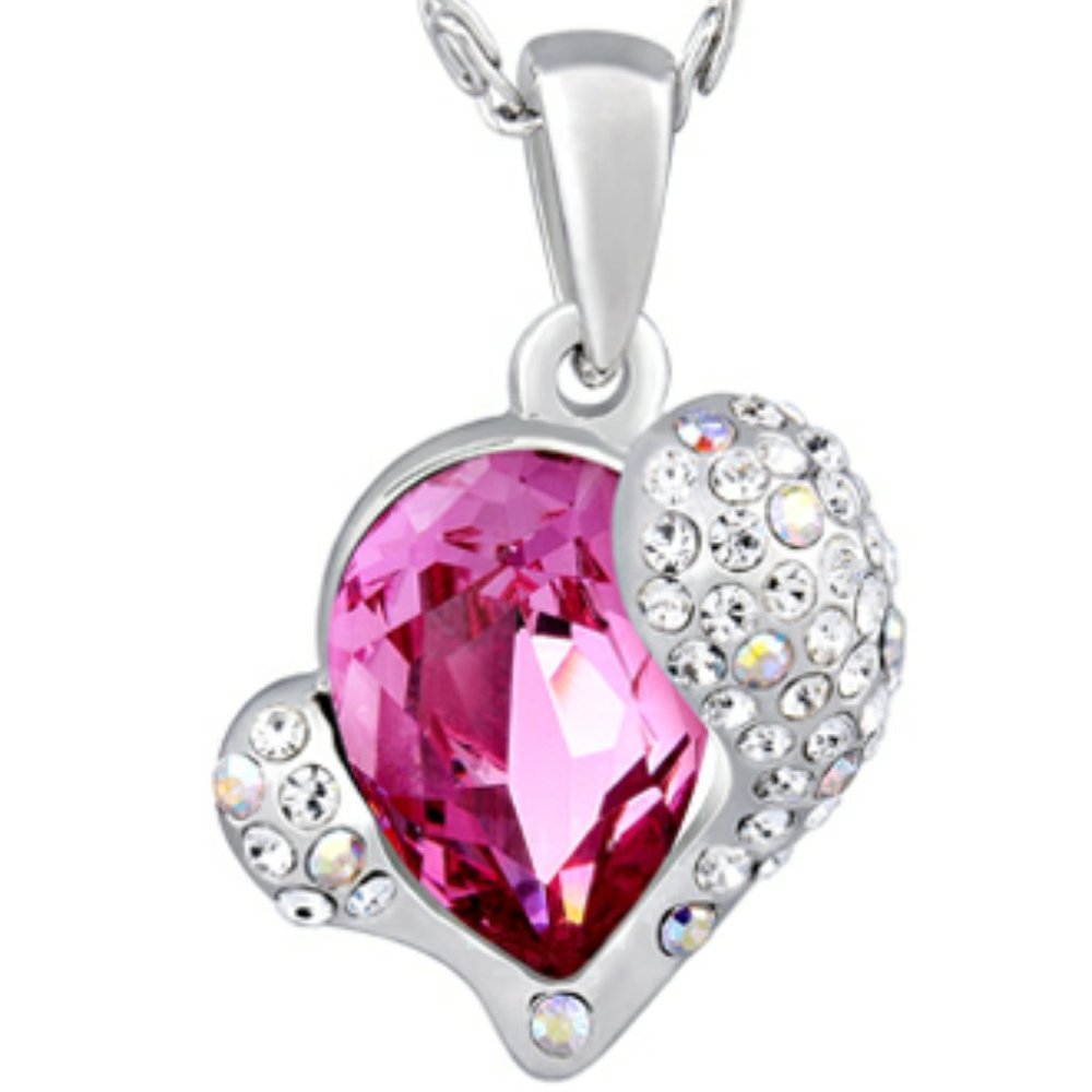 Stainless Steel Heart Pendant -Crystal Rose